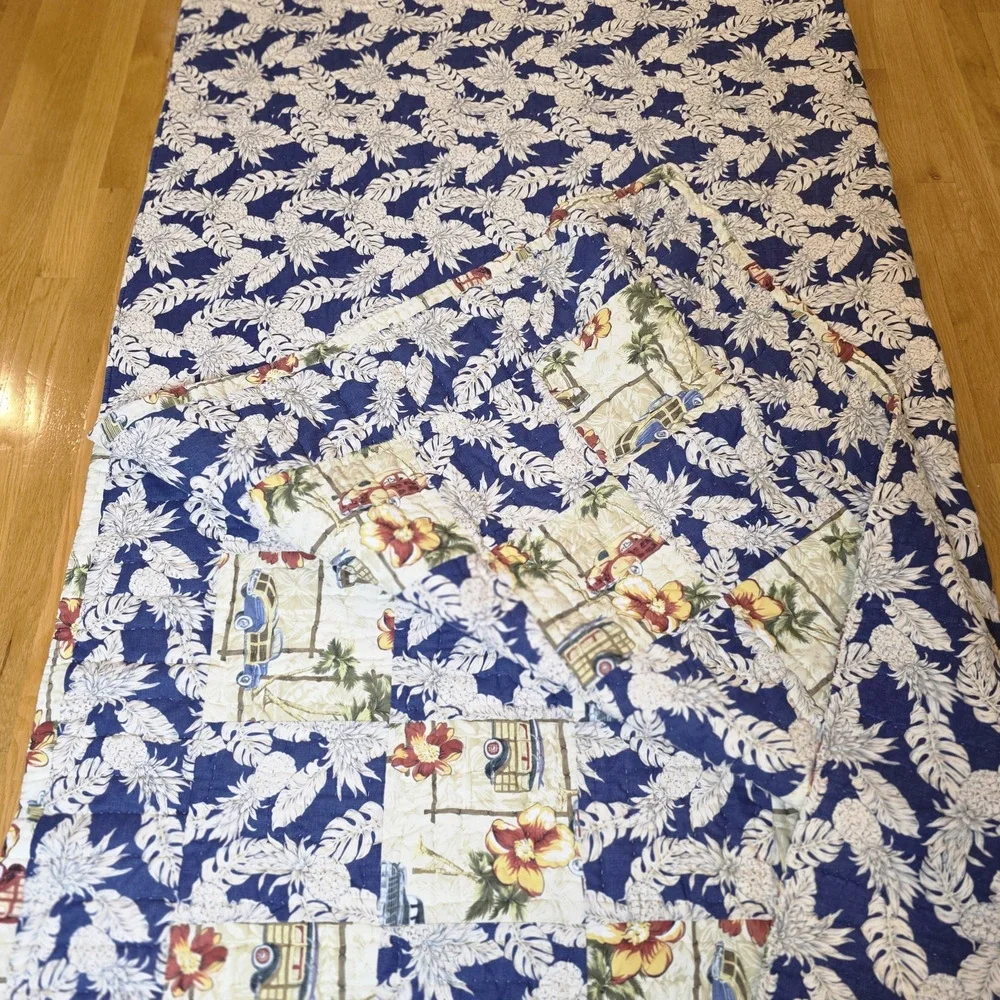 Dean Miller Queen Surf Hawaii Floral Reversible Quilt Comforter Woodies Coastal